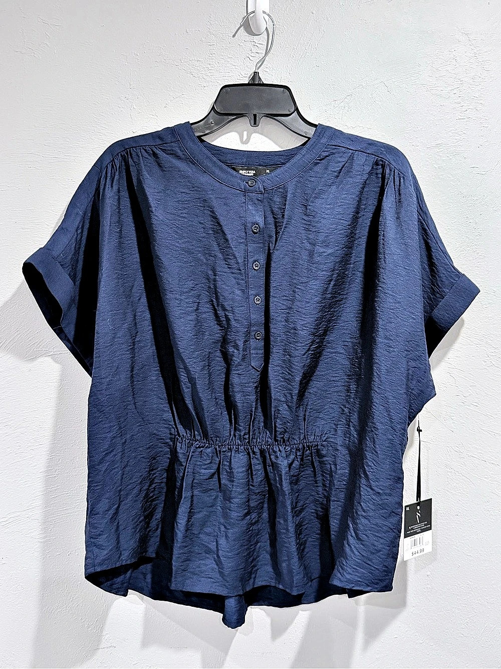 Simply Vera Vera Wang Women’s XL Navy Blue Peplum Blouse Button Front NWT